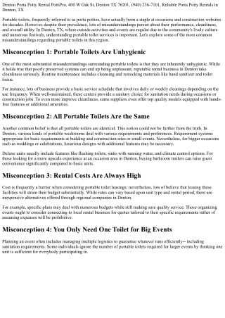 Typical Misconceptions About Portable Toilets in Denton, TX