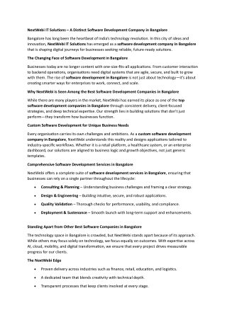 NextWebi IT Solutions – A Distinct Software Development Company in Bangalore