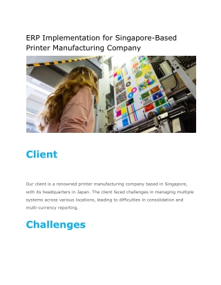 ERP Implementation for Singapore-Based Printer Manufacturing Company