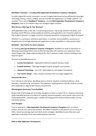 NextWebi IT Solutions: A Leading Web Application Development Company in Bangalor