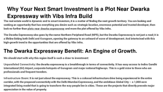 Why Your Next Smart Investment is a Plot Near Dwarka Expressway with Vibs Infra Build