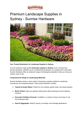 Premium Landscape Supplies in Sydney - Sunrise Hardware
