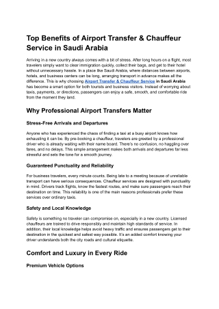 Top Benefits of Airport Transfer & Chauffeur Service in Saudi Arabia