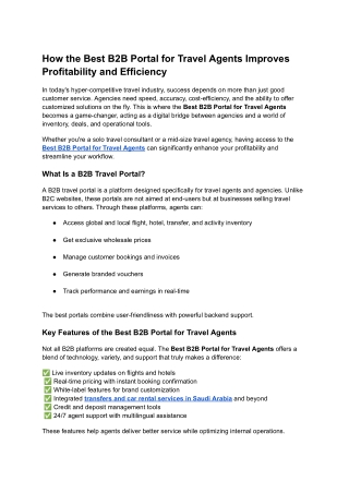 How the Best B2B Portal for Travel Agents Improves Profitability and Efficiency