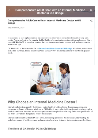 Comprehensive Adult Care with an Internal Medicine Doctor in Old Bridge
