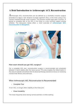 A Brief Introduction to Arthroscopic ACL Reconstruction