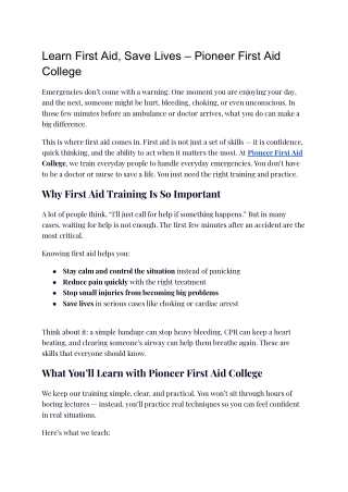 Learn First Aid, Save Lives – Pioneer First Aid College