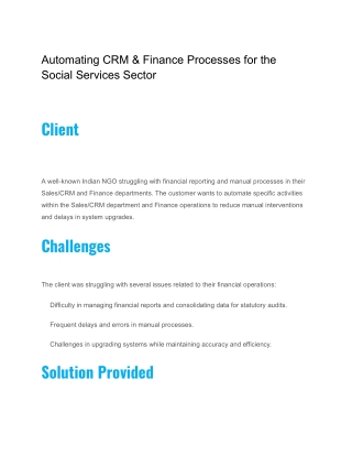 Automating CRM & Finance Processes for the Social Services Sector