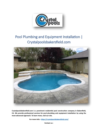 Pool Plumbing and Equipment Installation | Crystalpoolsbakersfield.com