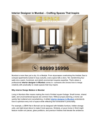 Interior Designer in Mumbai – Crafting Spaces That Inspire