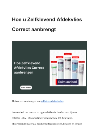 Hoe u Zelfklevend Afdekvlies Correct aanbrengt