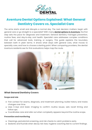 Aventura Dental Options Explained What General Dentistry Covers vs. Specialist Care