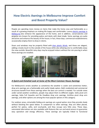 How Electric Awnings in Melbourne Improve Comfort and Boost Property Value