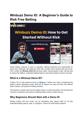 Winbuzz Demo ID A Beginner’s Guide to Risk Free Betting