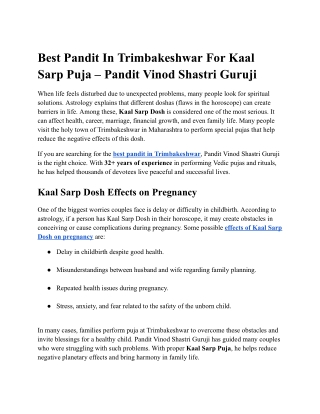 Best Pandit In Trimbakeshwar For Kaal Sarp Puja – Pandit Vinod Shastri Guruji