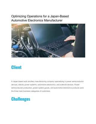 Optimizing Operations for a Japan-Based Automotive Electronics Manufacturer