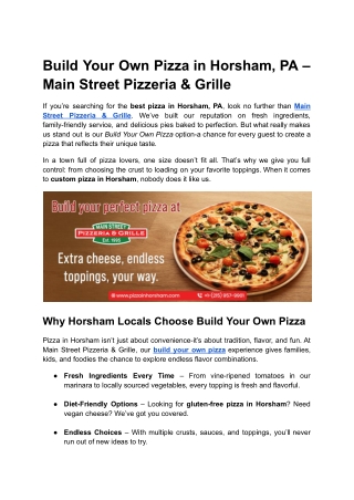 Build Your Own Pizza in Horsham, PA – Main Street Pizzeria & Grille
