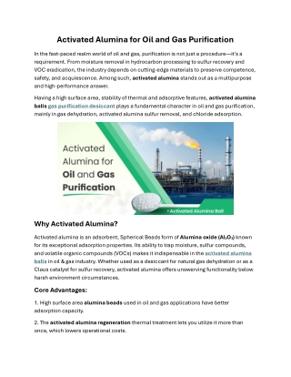 Activated Alumina for Oil and Gas Purification