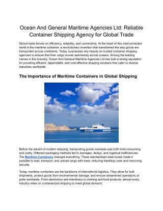 Expert Shortsea Shipping Ireland Services for Containers & Cargo