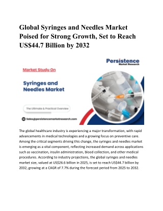 Syringes and Needles Market