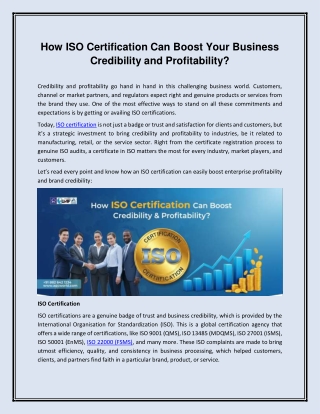 How ISO Certification Can Boost Your Business Credibility and Profitability?