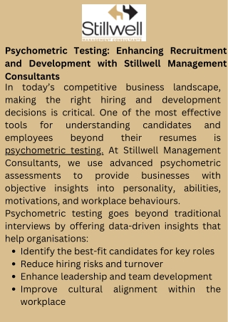 Psychometric Testing Enhancing Recruitment and Development with Stillwell Management Consultants