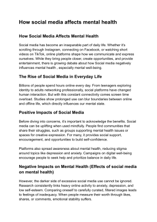 How social media affects mental health