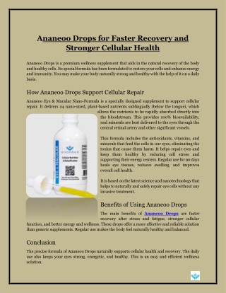 Ananeoo Drops for Faster Recovery and Stronger Cellular Health