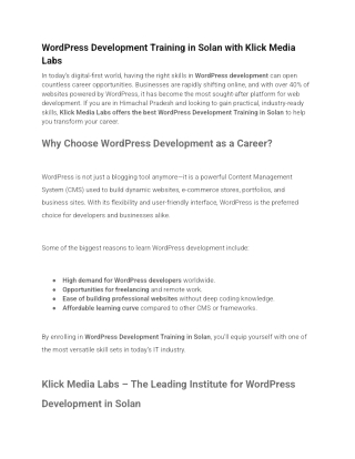 World Press Development Training