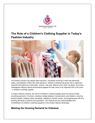 The Role of a Children's Clothing Supplier in Today’s Fashion Industry