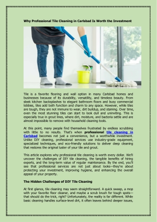 Why Professional Tile Cleaning in Carlsbad Is Worth the Investment