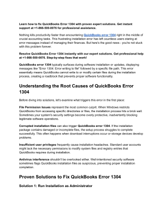 Fix QuickBooks Error 1304 Expert Solutions 2025