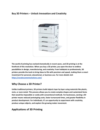 Buy 3D Printers – Unlock Innovation and Creativity
