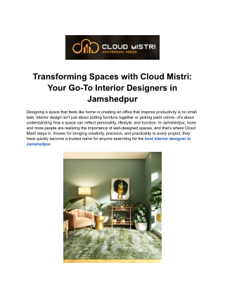 Top Home Renovation Company in Jamshedpur – Cloud Mistri