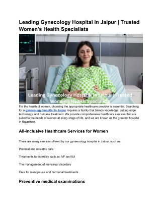 Leading Gynecology Hospital in Jaipur | Trusted Women’s Health Specialists