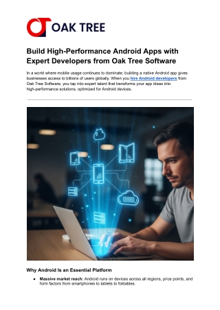 Build High-Performance Android Apps with Expert Developers from Oak Tree Software