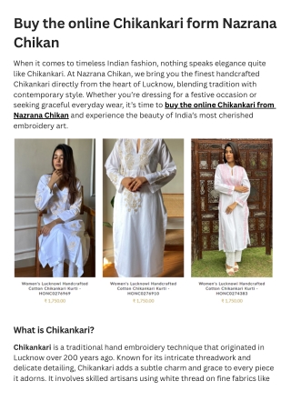Buy the online Chikankari form Nazrana Chikan