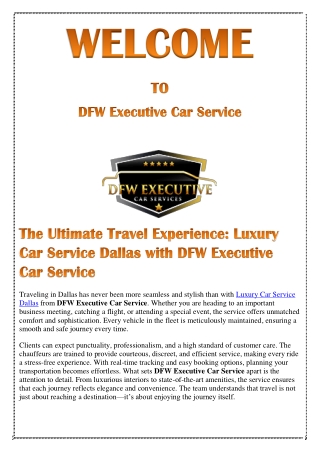 The Ultimate Travel Experience- Luxury Car Service Dallas with DFW Executive Car Service