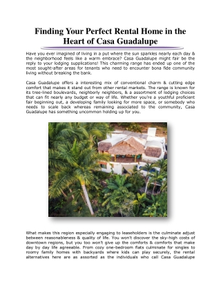 Finding Your Perfect Rental Home in the Heart of Casa Guadalupe
