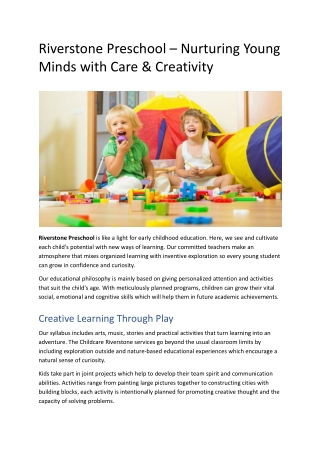 Riverstone Preschool – Nurturing Young Minds with Care & Creativity