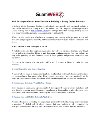 Web Developer Guam: Elevate Your Online Presence with Expert Solutions