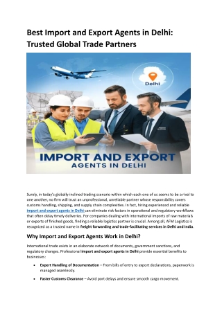 Best Import and Export Agents in Delhi - Trusted Global Trade Partners