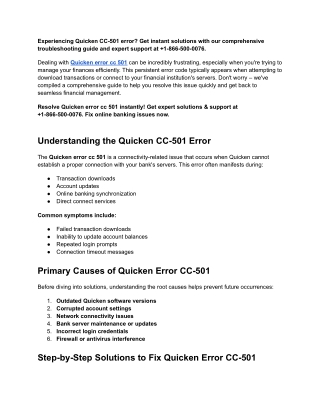 Fix Quicken CC-501 Error_ Complete Banking Solutions Guide 2025
