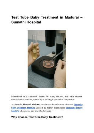 Test Tube Baby Treatment in Madurai – Sumathi Hospital