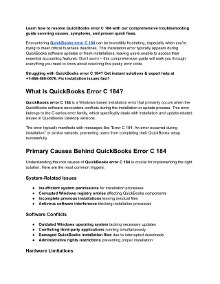 Fix QuickBooks Error C 184 Causes & Solutions Guide 2025