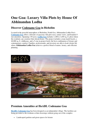 One Goa: Luxury Villa Plots by House Of Abhinandan Lodha