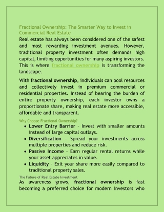 Fractional Ownership The Smarter Way to Invest in Real Estate
