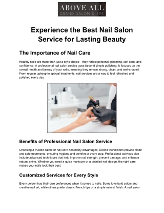 Experience the Best Nail Salon Service for Lasting Beauty