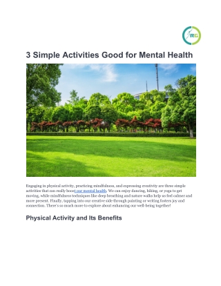 3 Simple Activities Good for Mental Health