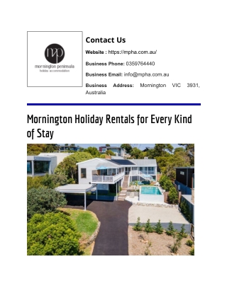 Mornington Holiday Rentals for Every Kind of Stay - MPHA